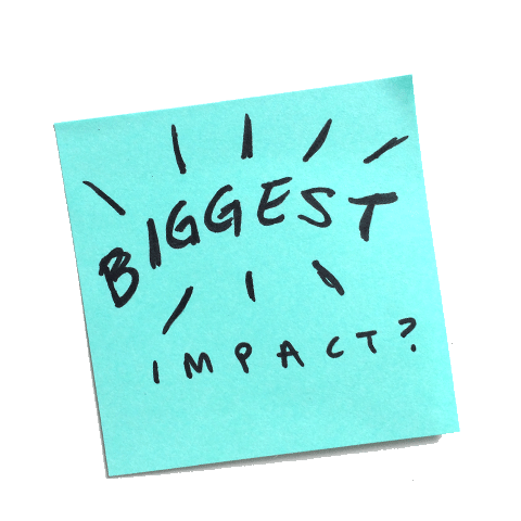 < a blue post-it note with the words "biggest impact?"